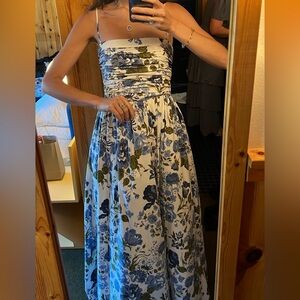 Reformation blue white green floral gown cotton